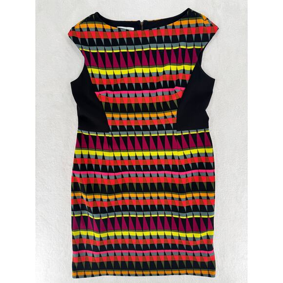 London Times Black Multi Geometric Sleeveless Dress Knee Length Sheath 14 - Picture 6 of 10